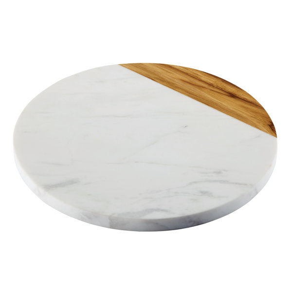 Anolon Pantryware White Marble and Teakwood Round Cutting and Serving